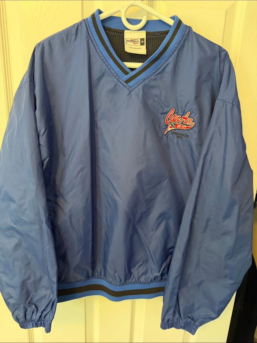 Can Am Hockey Lake Placid-Blue V-Neck Pullover Windbreaker with Chest Embroidery
